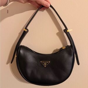 Black Leather Shoulder Bag with Gold Accents